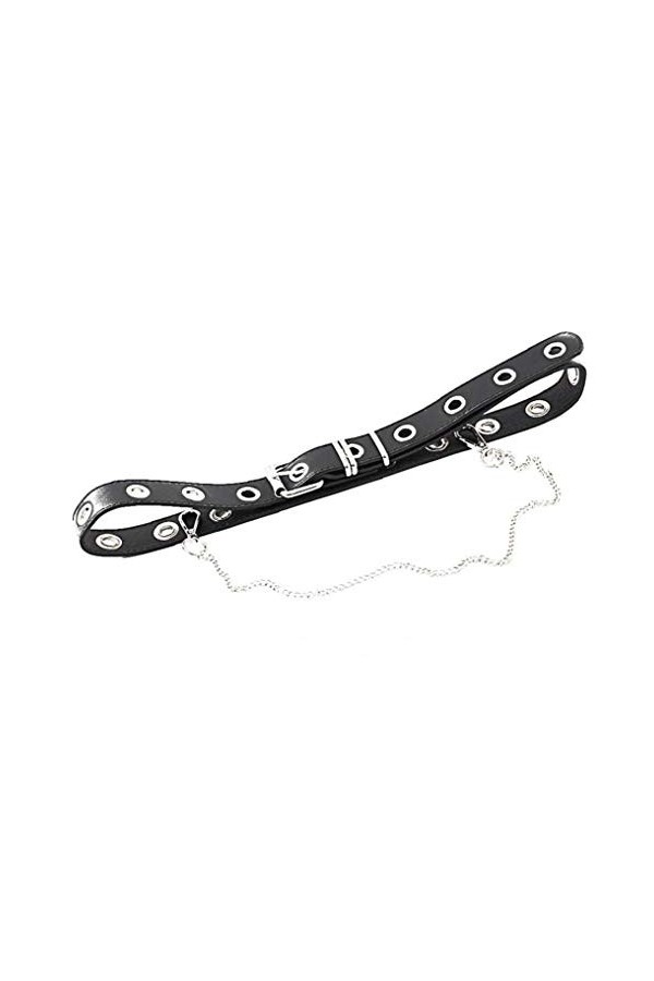 CULER Femmes Pu Ceinture en cuir chaîne de taille réglable à la taille Punk taille mince Bracelet avec chaîne Robe Accessoire