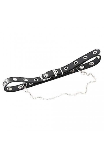 Femmes Taille Ceintures Punk Rocker Grommet Ceinture en Cuir avec des Chaînes pour Les Dames Boucles Réglables Robe Jumpsuit