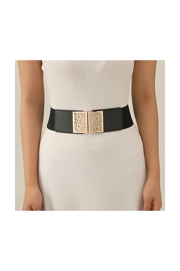 MOMBIY Ceinture Noir Avec Strass Mesdames mode atmosphère large ceinture ceinture élastique décorative ceinture polyvalente C
