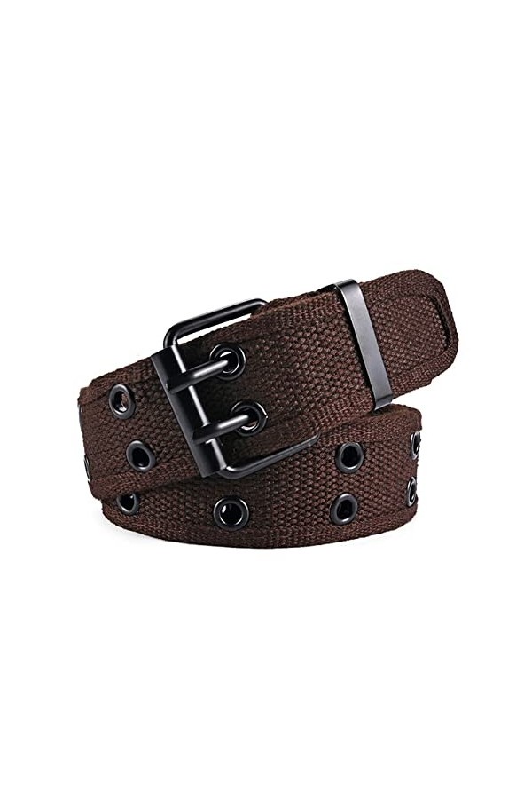 ZXJXZ Unisexe Toile Ceinture Élégant Tissé Double Cercle Trou avec Boucle Veste Ceinture Mince Élastique Jeans Pantalon Ceint