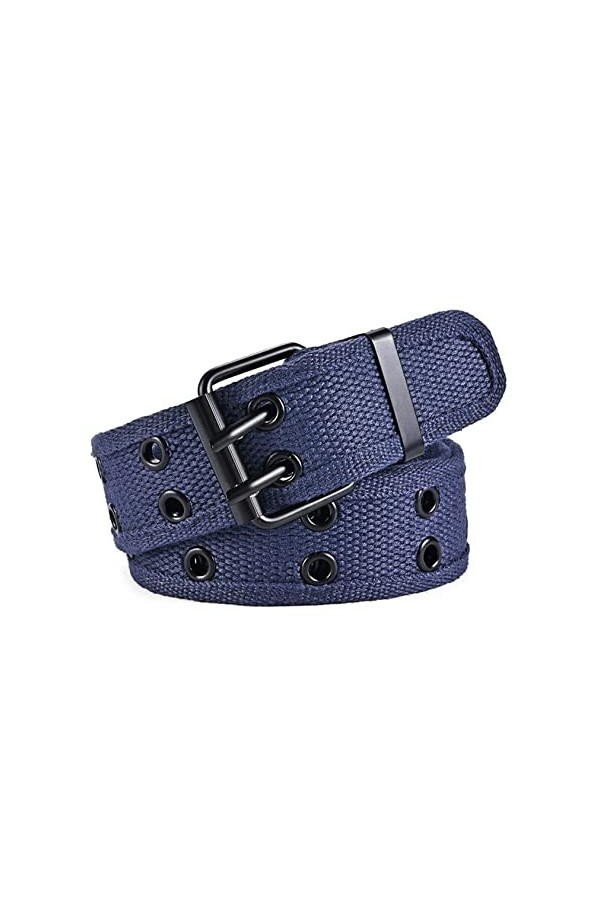 ZXJXZ Unisexe Toile Ceinture Élégant Tissé Double Cercle Trou avec Boucle Veste Ceinture Mince Élastique Jeans Pantalon Ceint