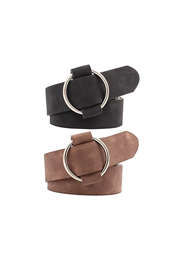 GALPADA 2 Pièces Cinch Large Ceinture Ronde Ceinture Aiguille Noir Sangle Broche Pu Élastique Dame Ceinture Ceintures Taille 