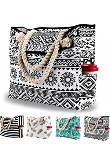 Grande Sac de Plage en Toile Femme Homme - XXL Cabas Sac Shopping Voyage Ete avec Boucle Magnétique, Sacs dépaule de Natatio