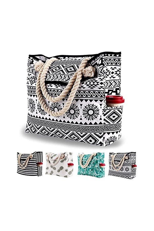 Grande Sac de Plage en Toile Femme Homme - XXL Cabas Sac Shopping Voyage Ete avec Boucle Magnétique, Sacs dépaule de Natatio