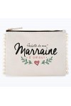 Manahia Pochette Pompon Cadeau Marraine - Pochette de ma Marraine damour - Trousse Marraine en Coton - Cadeau Baptême - Dema