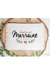 Manahia Pochette Pompon Cadeau Marraine - Pochette de ma Marraine damour - Trousse Marraine en Coton - Cadeau Baptême - Dema