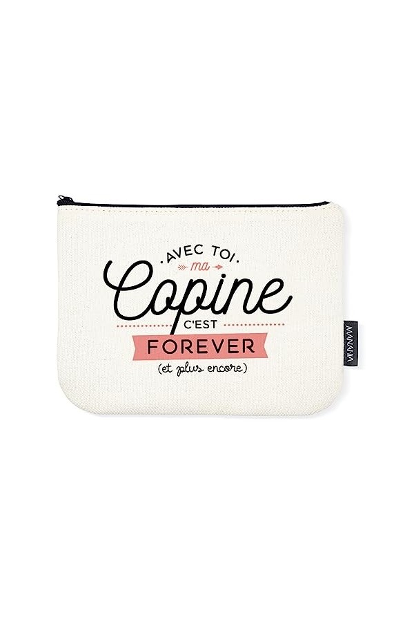 Manahia Pochette Cadeau Copine Coton - Avec toi ma copine c’est forever | Cadeau Meilleure Amie | 100% Coton | Cadeau Amitié 