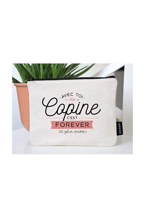 Manahia Pochette Cadeau Copine Coton - Avec toi ma copine c’est forever | Cadeau Meilleure Amie | 100% Coton | Cadeau Amitié 