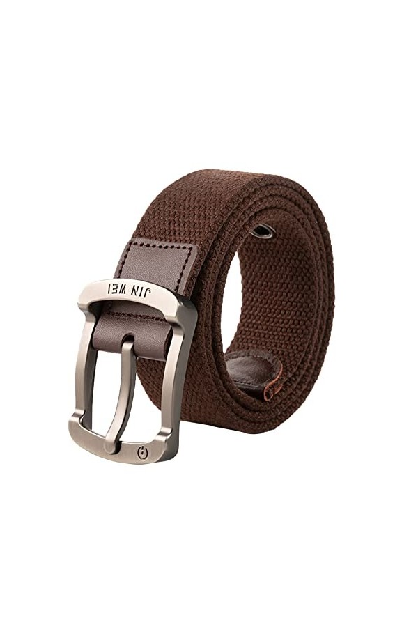 YuQIN Ceinture militaire unisexe en toile élastique avec boucle en cuir plein air, café, XL
