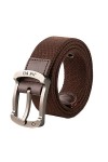 YuQIN Ceinture militaire unisexe en toile élastique avec boucle en cuir plein air, café, XL