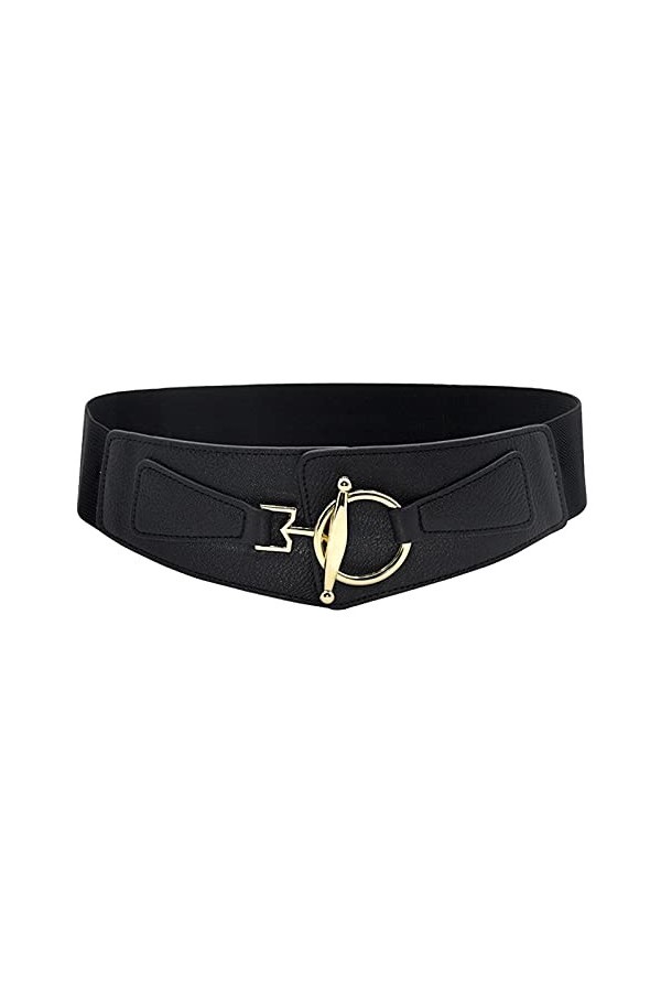 YSJZBS Ceinture pour femme extensible en cuir noir - Large taille élastique - Ceinture enroulée rétro - Ceinture en jean - Ce
