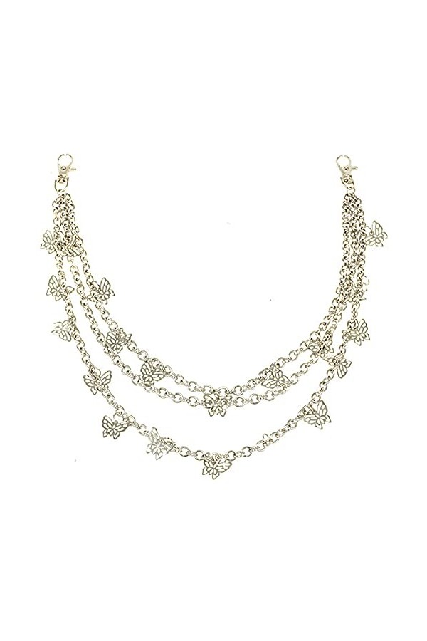 EMFGJ Ceinture à Double œillet avec chaîne en Cuir PU Ceinture de Hanche Punk cloutée Boucle à œillet Ceinture pour Jeans Pan