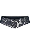 BlackButterfly Large Élastique Extensible Métal Clouté Crochet Boucle Ceinture Bleu nuit, XL 