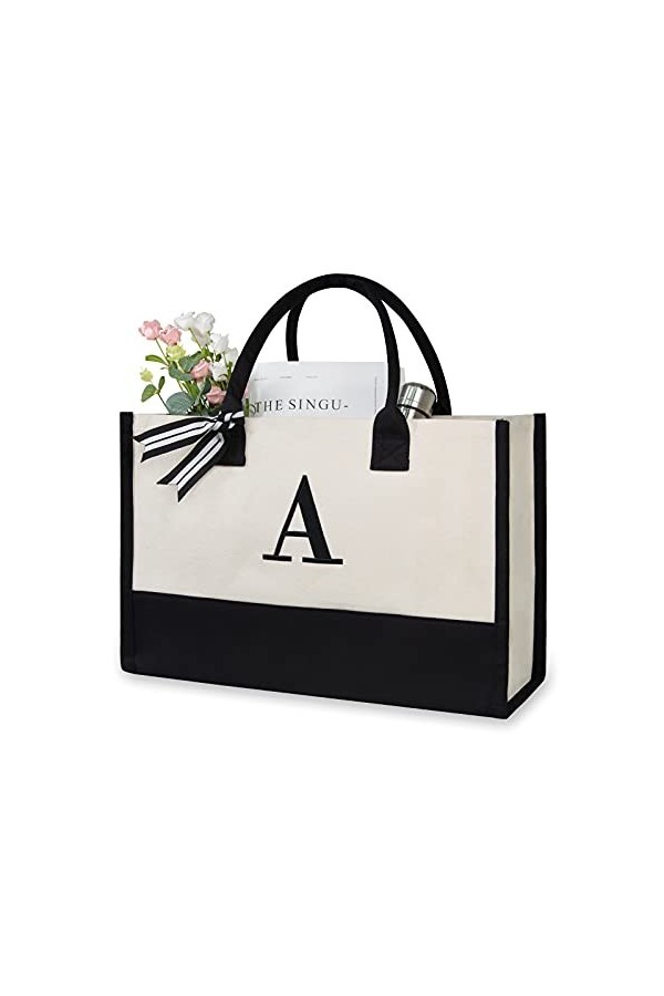 TOPDesign Sac à Main en Toile dOrigine avec Broderie, Sac Cadeau Personnalisé, Idéal pour Mariage, Anniversaire, Plage, Vaca