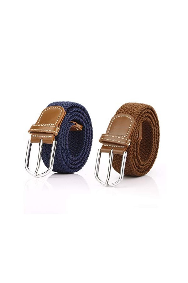 Lalafancy Lot de 2 Ceinture Femme Tressée Extensible Toile Sangle Homme Elastiques Ceinture pour Jeans Robe Pantalons Marron