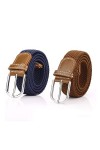 Lalafancy Lot de 2 Ceinture Femme Tressée Extensible Toile Sangle Homme Elastiques Ceinture pour Jeans Robe Pantalons Marron