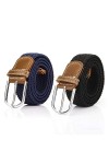 Lalafancy Lot de 2 Ceinture Femme Tressée Extensible Toile Sangle Homme Elastiques Ceinture pour Jeans Robe Pantalons Marron