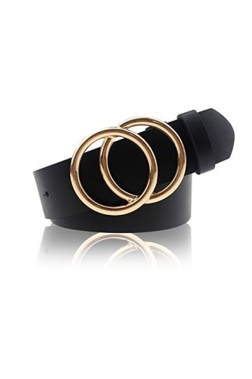Udekit Ceinture en Faux Cuir avec Double Anneau Torique Ceinture en Cuir PU Souple pour Femme Fille Dame Moyenne Noir