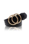 Udekit Ceinture en Faux Cuir avec Double Anneau Torique Ceinture en Cuir PU Souple pour Femme Fille Dame Moyenne Noir