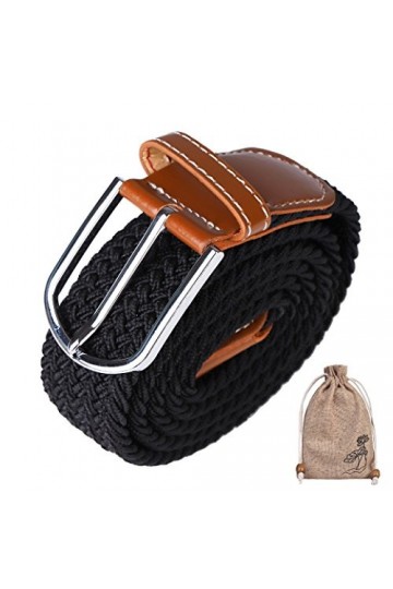 Ceinture Tressée,Ceinture élastique Extensible Stretch Femme avec Sangle Boucle Métal Dans un Sac en Lin Taille Ajustable pou