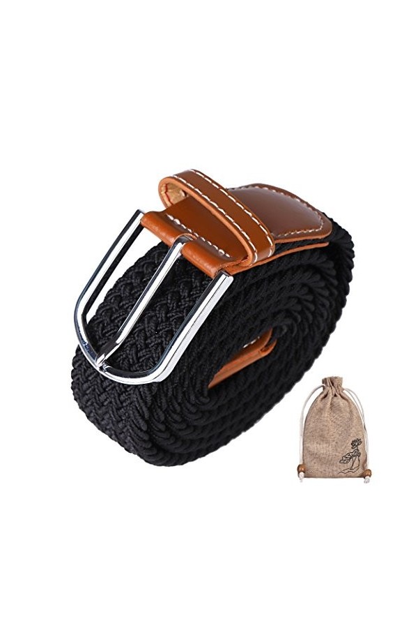 Ceinture Tressée,Ceinture élastique Extensible Stretch Femme avec Sangle Boucle Métal Dans un Sac en Lin Taille Ajustable pou