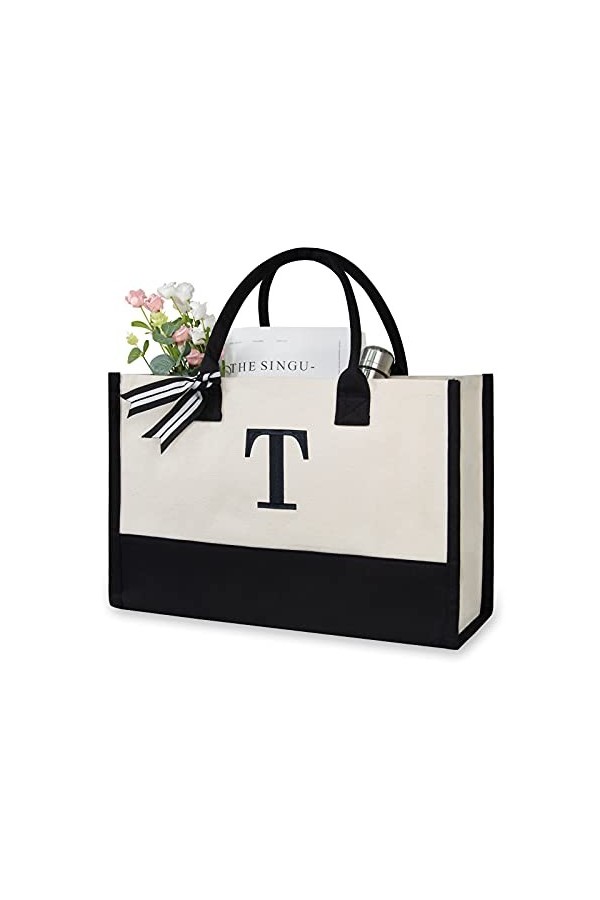 TOPDesign Sac à Main en Toile dOrigine avec Broderie, Sac Cadeau Personnalisé, Idéal pour Mariage, Anniversaire, Plage, Vaca