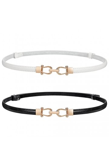 WERFORU Ceinture skinny pour femme - Ceinture fine réglable en cuir avec boucle dorée, B-noir+blanc, Anzug für Taillengröße u