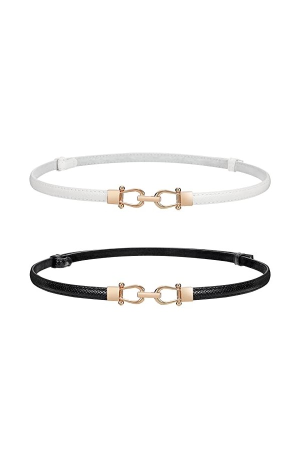 WERFORU Ceinture skinny pour femme - Ceinture fine réglable en cuir avec boucle dorée, B-noir+blanc, Anzug für Taillengröße u