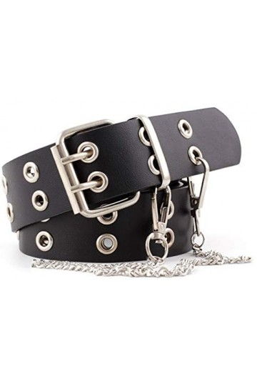 INOGIH Ceinture à double œillet en cuir avec chaîne pour femmes jeans robes, Noir avec chaîne, Taille Unique