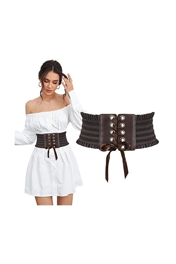 WERFORU Ceinture large élastique à lacets, ceinture de taille pour femme, Café B, Anzug für Taillenumfang 58-67cm