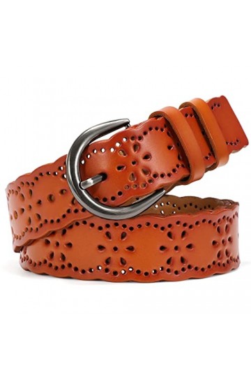 XZQTIVE Ceintures pour femmes jeans femmes creuses fleur cuir ceinture pour pantalon large ceinture avec boucle solide 1,5 