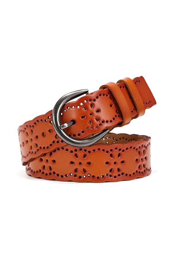 XZQTIVE Ceintures pour femmes jeans femmes creuses fleur cuir ceinture pour pantalon large ceinture avec boucle solide 1,5