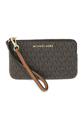 Michael Kors Jet Set Travel Large Top Zip Brown Signature PVC Wristlet Clutch