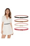 LEACOOLKEY Lot de 4 ceintures fines en cuir pour femme Robe Skinny Ceinture avec boucle dorée pour jeans, A-noir+blanc+marron