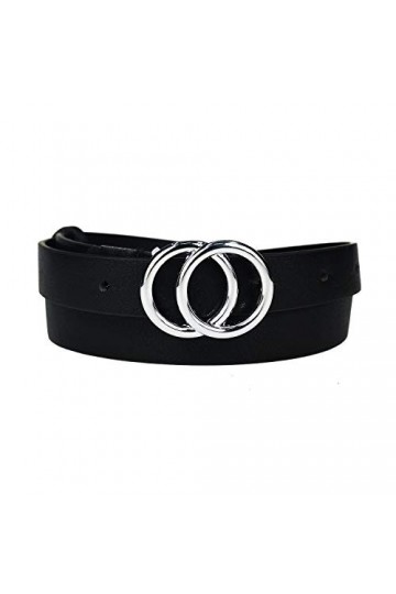 MYB Ceinture en simili cuir pour femme - boucle à ardillon - hauteur 25mm Noir Argent , 90-105 cm 