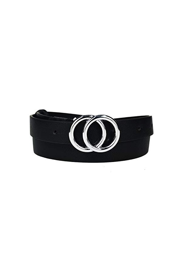 MYB Ceinture en simili cuir pour femme - boucle à ardillon - hauteur 25mm Noir Argent , 90-105 cm 