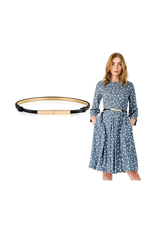 Geyoga Ceinture Taille Robe Cuir Pu Réglable Ceinture Mince avec Boucle Dorée Femme
