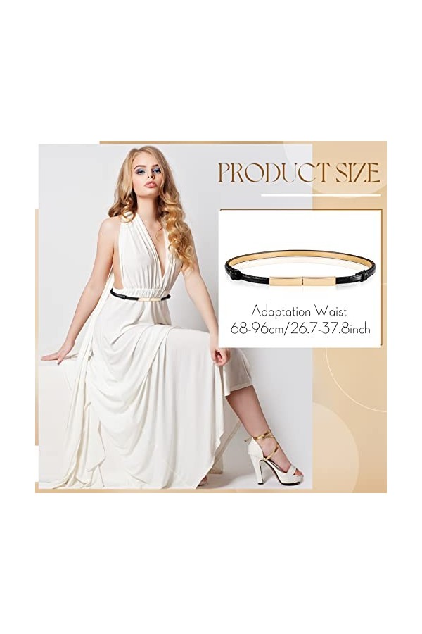 Geyoga Ceinture Taille Robe Cuir Pu Réglable Ceinture Mince avec Boucle Dorée Femme