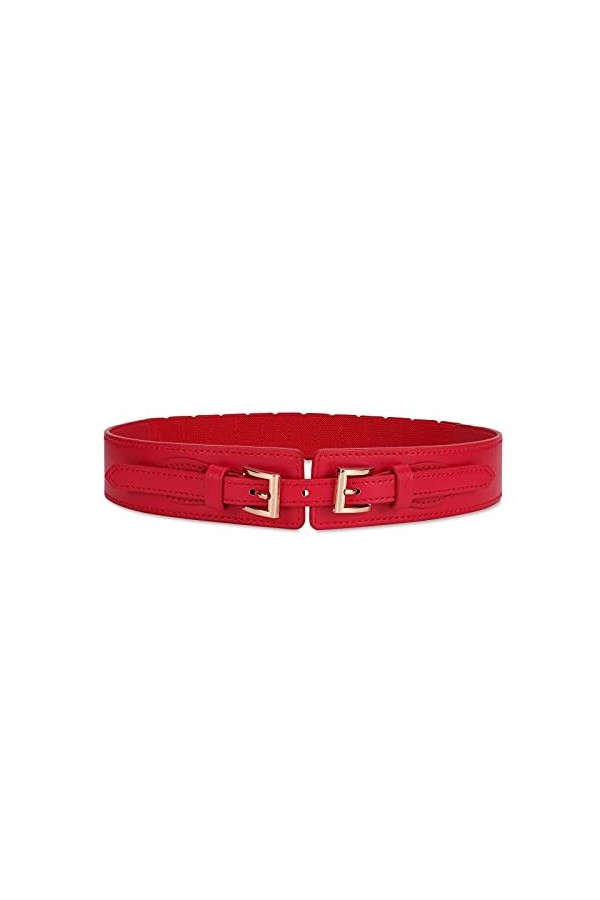 JasGood Ceinture en cuir élastique pour femme - Large ceinture stretch pour robe, c-rouge, taille 68cm-94cm