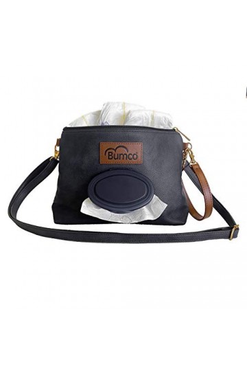 Pochette à couches en cuir végétalien noir