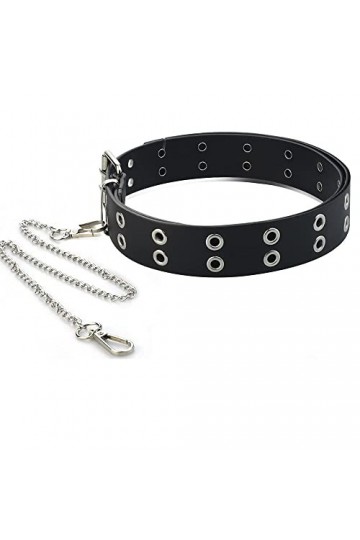 DURANTEY Double Boucle Ceintures Femmes PU Cuir Ceinture Rivets Punk Ceinture Femmes Noir Oeillet Ceinture Trous Décoratifs C