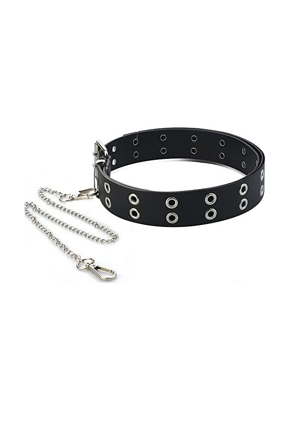 DURANTEY Double Boucle Ceintures Femmes PU Cuir Ceinture Rivets Punk Ceinture Femmes Noir Oeillet Ceinture Trous Décoratifs C