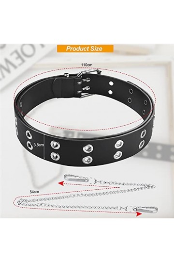 DURANTEY Double Boucle Ceintures Femmes PU Cuir Ceinture Rivets Punk Ceinture Femmes Noir Oeillet Ceinture Trous Décoratifs C