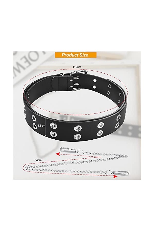 DURANTEY Double Boucle Ceintures Femmes PU Cuir Ceinture Rivets Punk Ceinture Femmes Noir Oeillet Ceinture Trous Décoratifs C