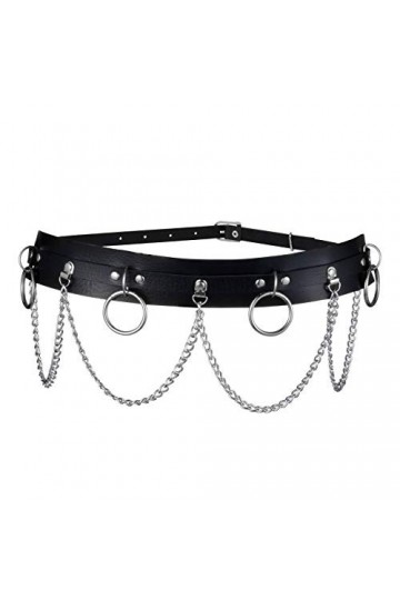 Milakoo Ceinture en cuir PU avec œillets punk/rocker pour femme avec chaînes – Boucles réglables, F1., taille unique