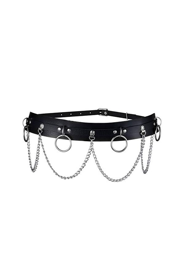Milakoo Ceinture en cuir PU avec œillets punk/rocker pour femme avec chaînes – Boucles réglables, F1., taille unique