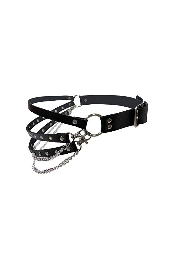 Milakoo Ceinture en cuir PU avec œillets punk/rocker pour femme avec chaînes – Boucles réglables, F1., taille unique