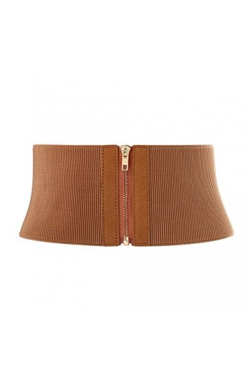 Ayliss Ceinture élastique large pour femme avec fermeture éclair - marron - taille 25.59/31.10"