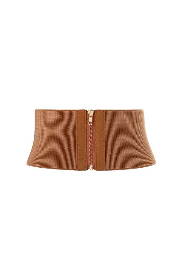 Ayliss Ceinture élastique large pour femme avec fermeture éclair - marron - taille 25.59/31.10"