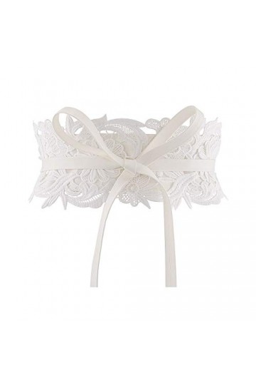 Ayliss Ceinture large en dentelle pour femme avec nœud papillon en cuir synthétique - blanc - taille unique